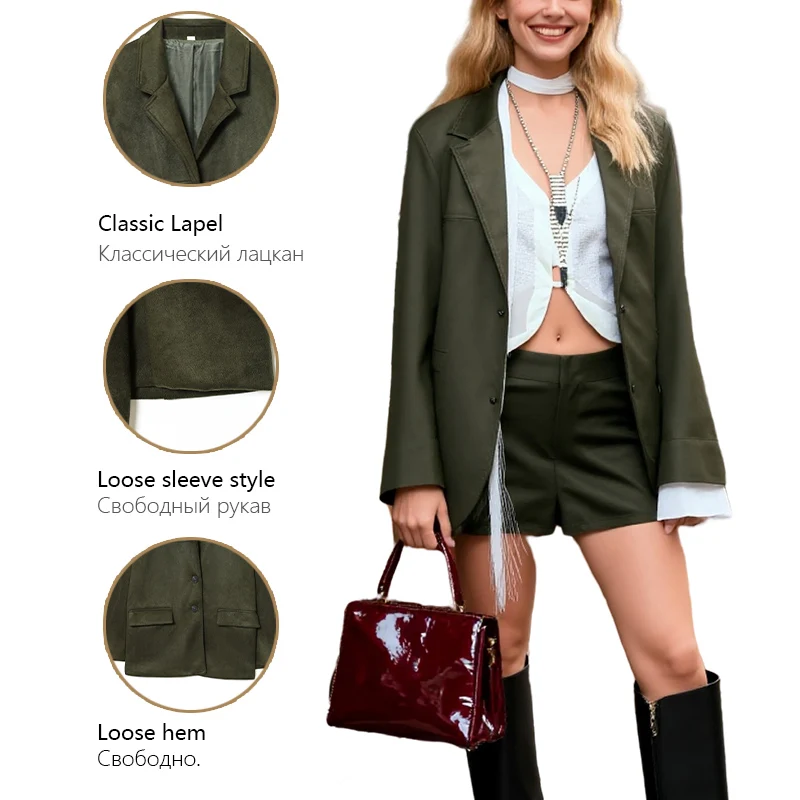 Nouvelle mode féminine d'automne 2025 : ensemble veste blazer et mini short effet daim élégant et polyvalent, décontracté et unique.