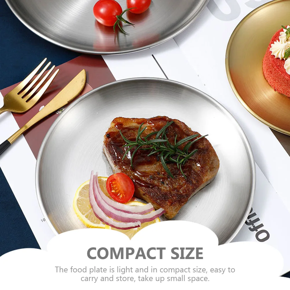 

2Pcs Stainless Steel Food Serving Tray Round Barbecue Plate Meat Container Lightweight Stable Display Practical Decorative