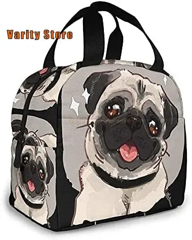 Lunch Bag Cute Pug Dog Lunch Box Insulated Bag Tote Bag For Men/Women Work Travel