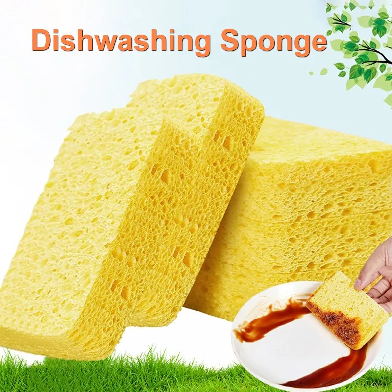 3073 Dishwashing Sponge Natural Wood Pulp Sponge Brush Bowl Washing Pan Sponge Kitchen Washing Tool