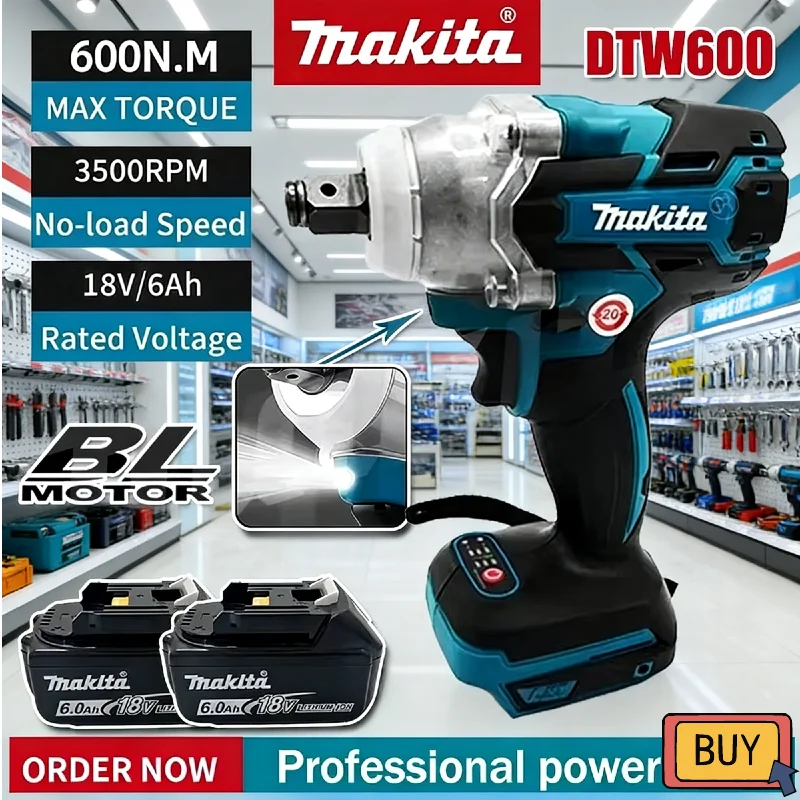 

Ударный гайковерт Makita DTW600, 18В, бесщеточный, аккумуляторный, с высоким крутящим моментом, для авторемонта, электроинструмент