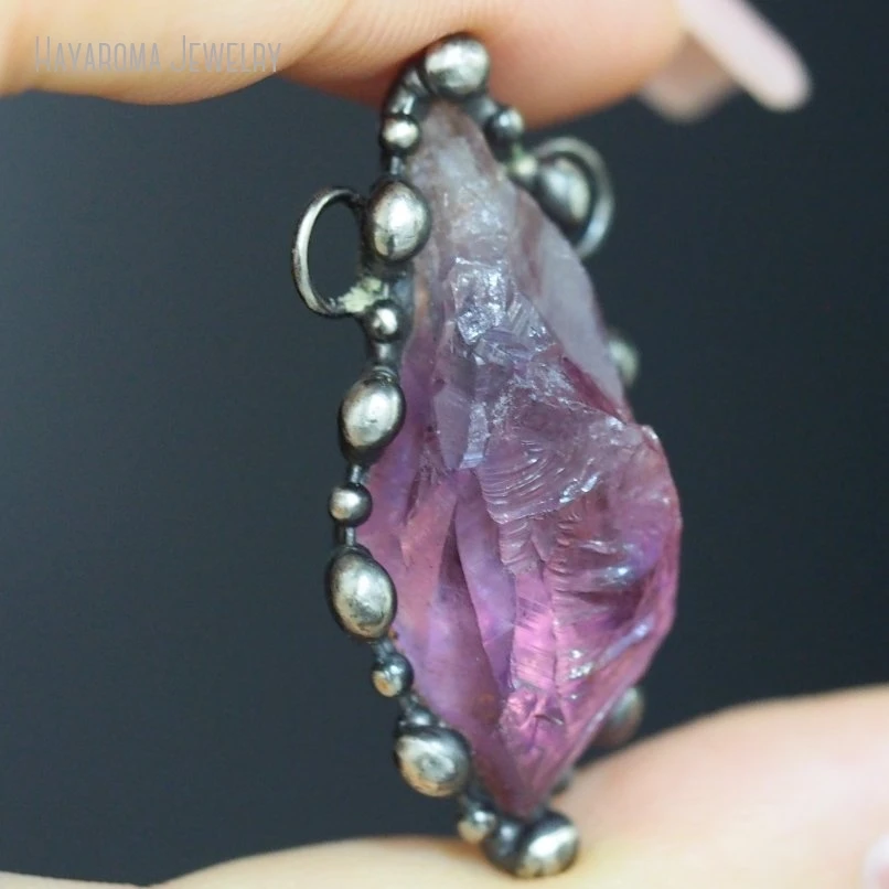 10Pcs Jewelry Vintage Handmade Geometric Free Form Amethysts Crystal Soldered Wholesale Tin Alloy Antique Silver Color Pendant