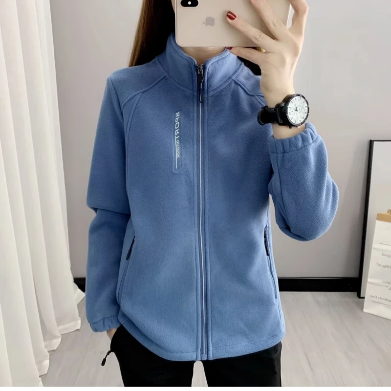 Winter Women Sweatshirt Coat Casual Loose Zip Up Cardigan Long Sleeve Sweatershirt Reversible Polar Fleece Stand Collar Coat