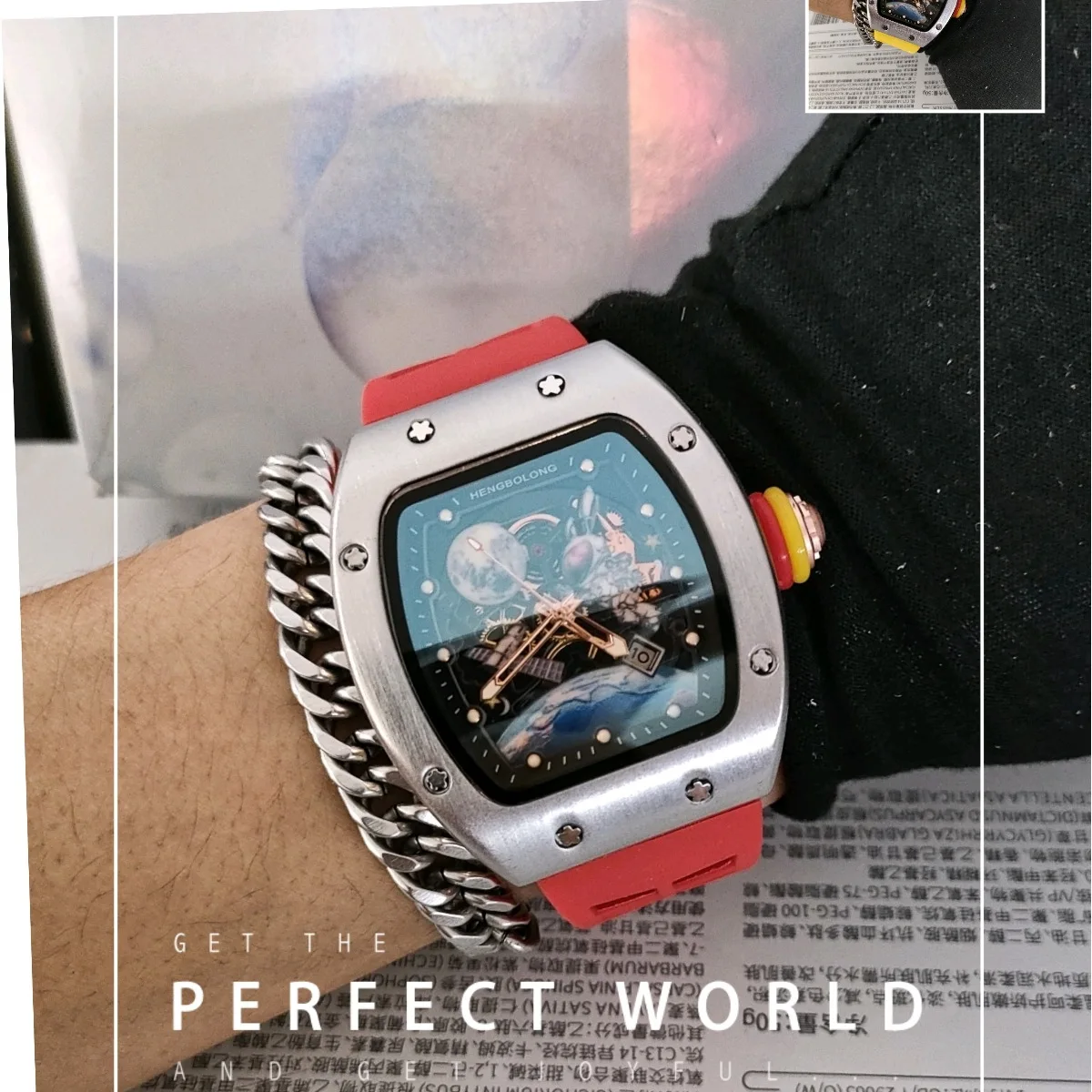 HENGBOLONG Hot Fashion Men's Quartz Watch Blue Tourbillon Waterproof Luminous Watch Moon Satellite Astronaut Outer Space Watch