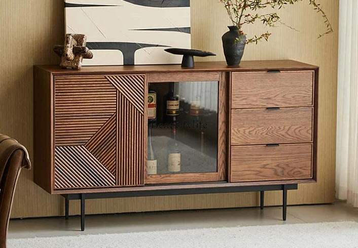 

Modern Minimalist Sideboard Cabinet Solid Wood Wall Integrated Retro Affordable Luxury Tea Living Room Storage Cabinet