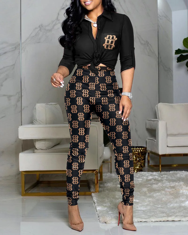 

Noworry Fashion 2 Piece Set Women Shirts and Wide Leg Pants Women Casual Print Half Sleeves Top & Design Trouser Two Pieces Set