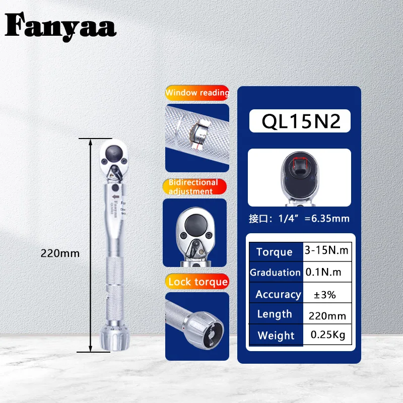 Fanyaa QL Series Professional Grade Metric Alloy Chrome Torque Wrench OEM for Car Vehicle Repair