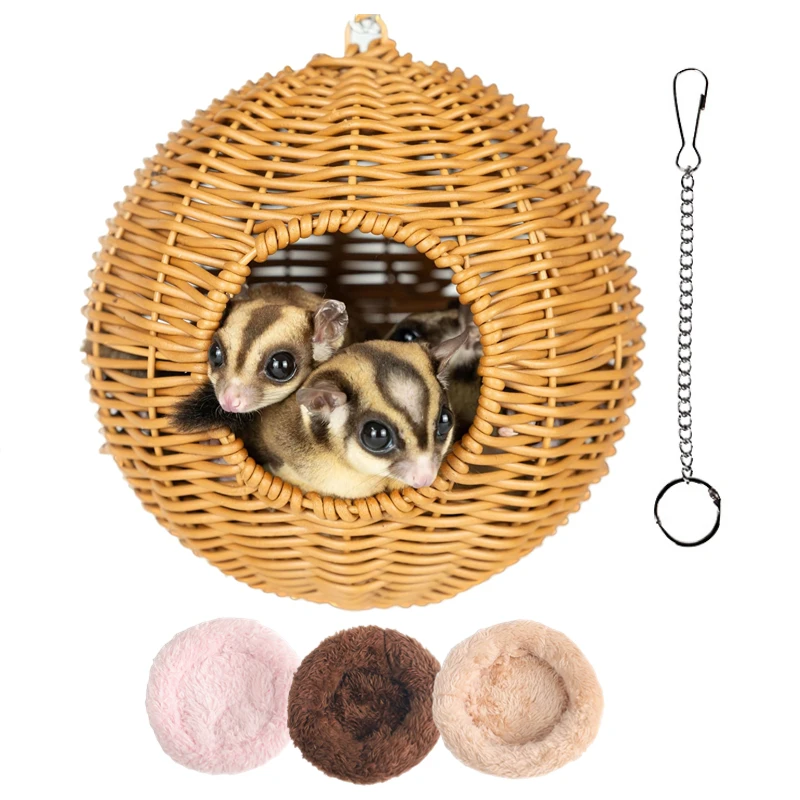 Saco de dormir tipo jaula para animales pequeños, como petalesas, ardillas, marmotes, ratas y hámsteres, con estructura metálica y ratán de PP, duradero.