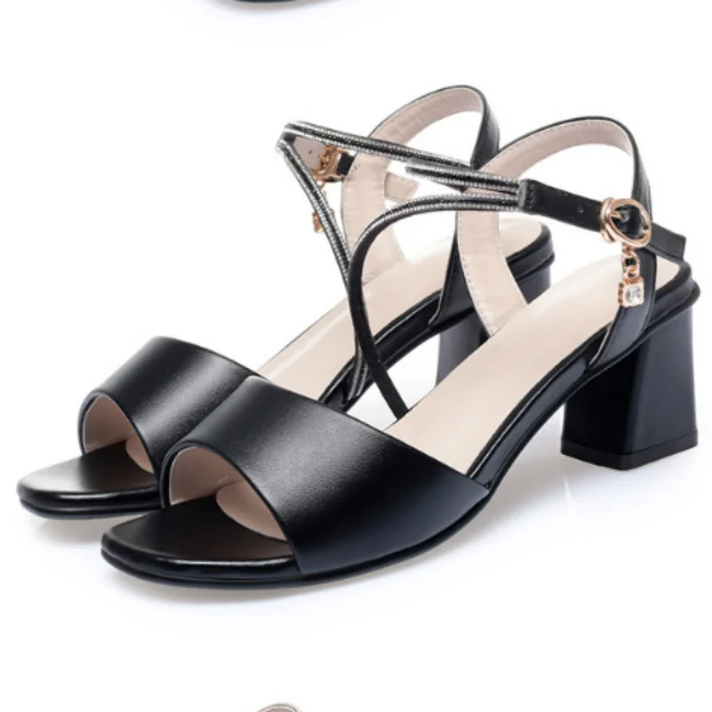 ZXRYXGS 2026 New Summer Fish Mouth Elegant Fashion Sandals  Banquet Genuine Leather Rhinestone Women High Heel Sandals Plus Size