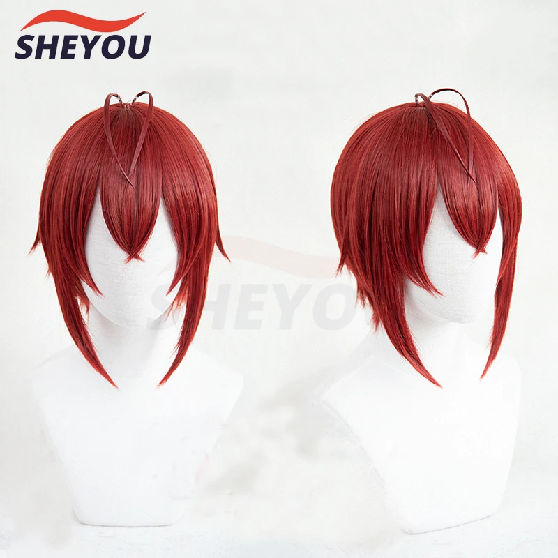 

Riddle Rosehearts Cosplay Wig Twisted Wonderland Short Red Heat Resistant Synthetic Hair Halloween Party Wigs + Wig Cap