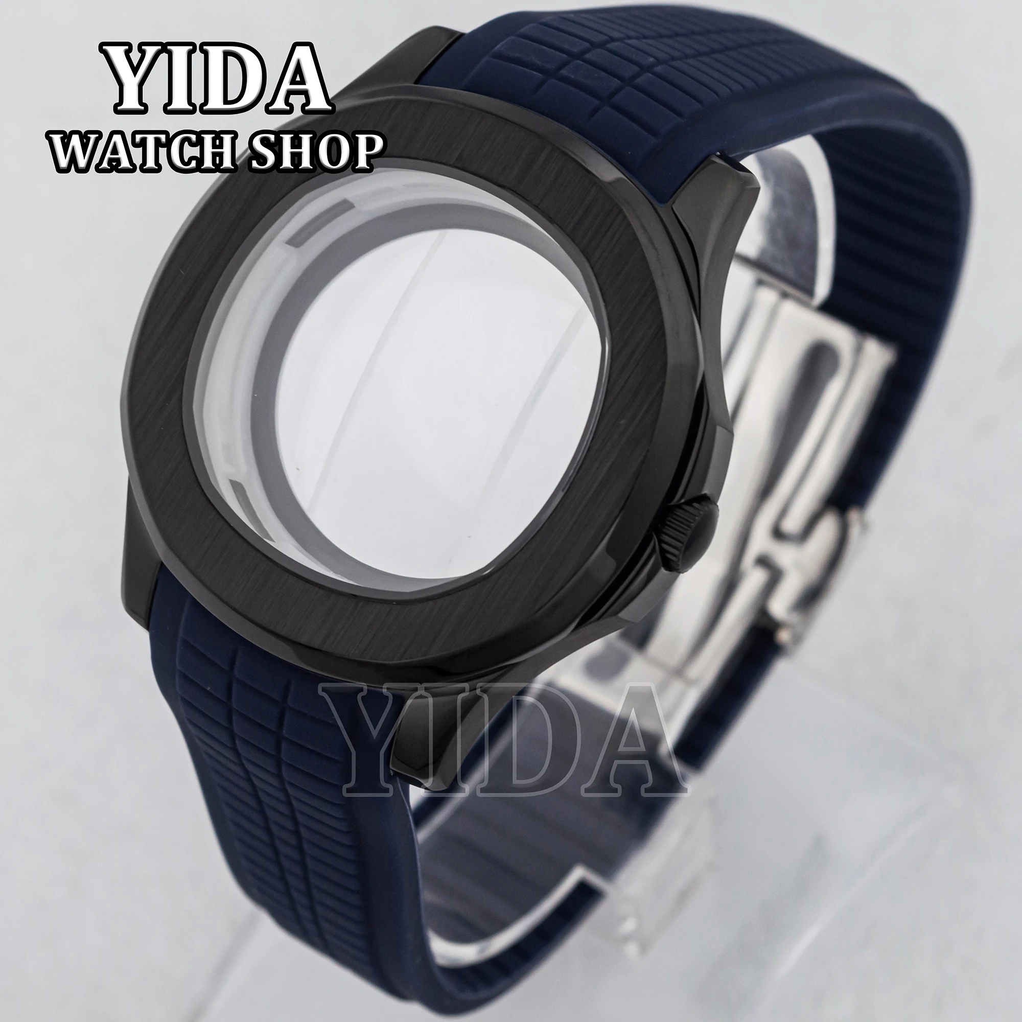 

42mm Modified PVD Black Stainless SteeL Watch Case Rubber Band Sapphire Glass for AQUANAUT Nautilus NH35 NH36 Movement Accessory