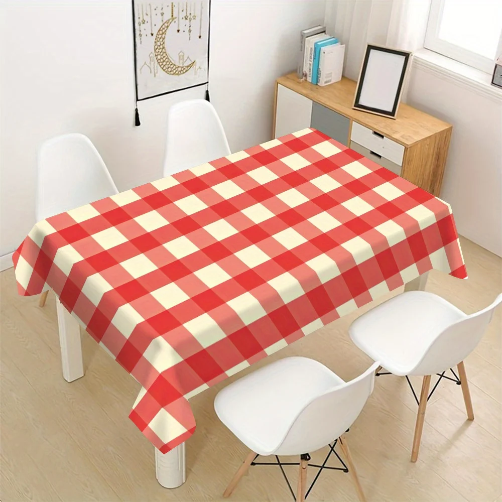 Red and White Gingham Picnic Tablecloth Waterproof Dining Table Cover for Outdoor Patio Picnic Area