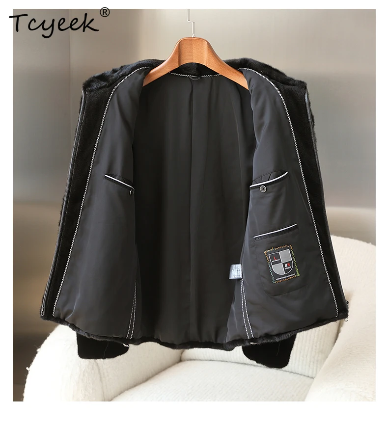 Luksusowy płaszcz męski z naturalnego futra norek Tcyeek, zimowe ubrania męskie, ciepłe kurtki z prawdziwego futra, nowości w kategorii płaszczy, stójka, куртка мужская