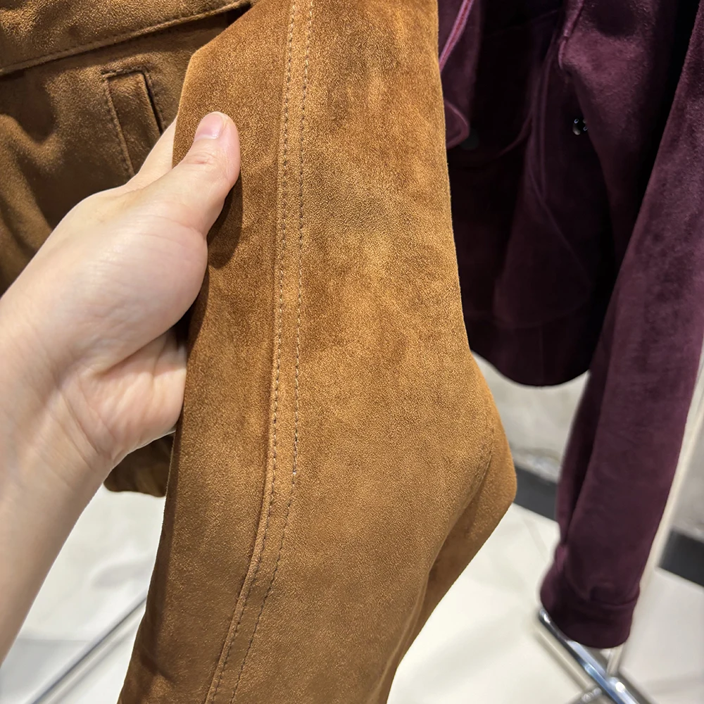 YOLOAgain 2026 Spring Short Suede Bomber Jacket Women Genuine Sheepskin Leather Jacket Ladies