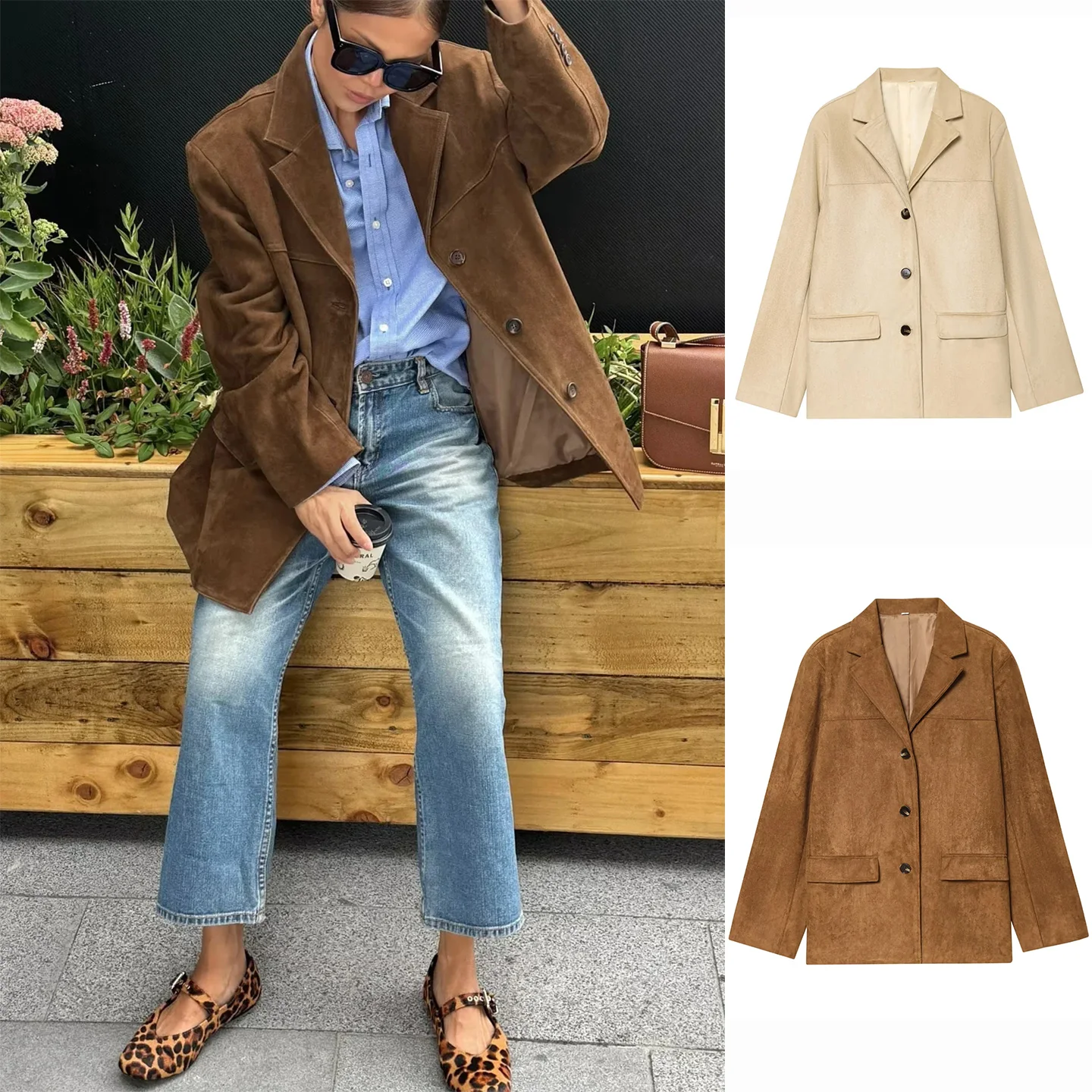 

Новый зимний женский свободный длинный замшевый фактурный костюм Sve Jaet, двубортный воротник, верхняя одежда, пальто