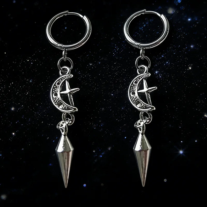 Spike Earrings, Moon Star Rings, Punk Earrings, Retro Gothic Earrings, Gothic Jewelry, Alternative Halloween Gift