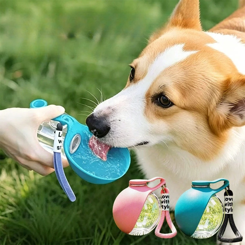 Portable Dog Water Bottle with Lanyard Hook 2-in-1 Foldable Silicone Dog Bowl Leak-proof Compact Travel Pet Feeding Bottle