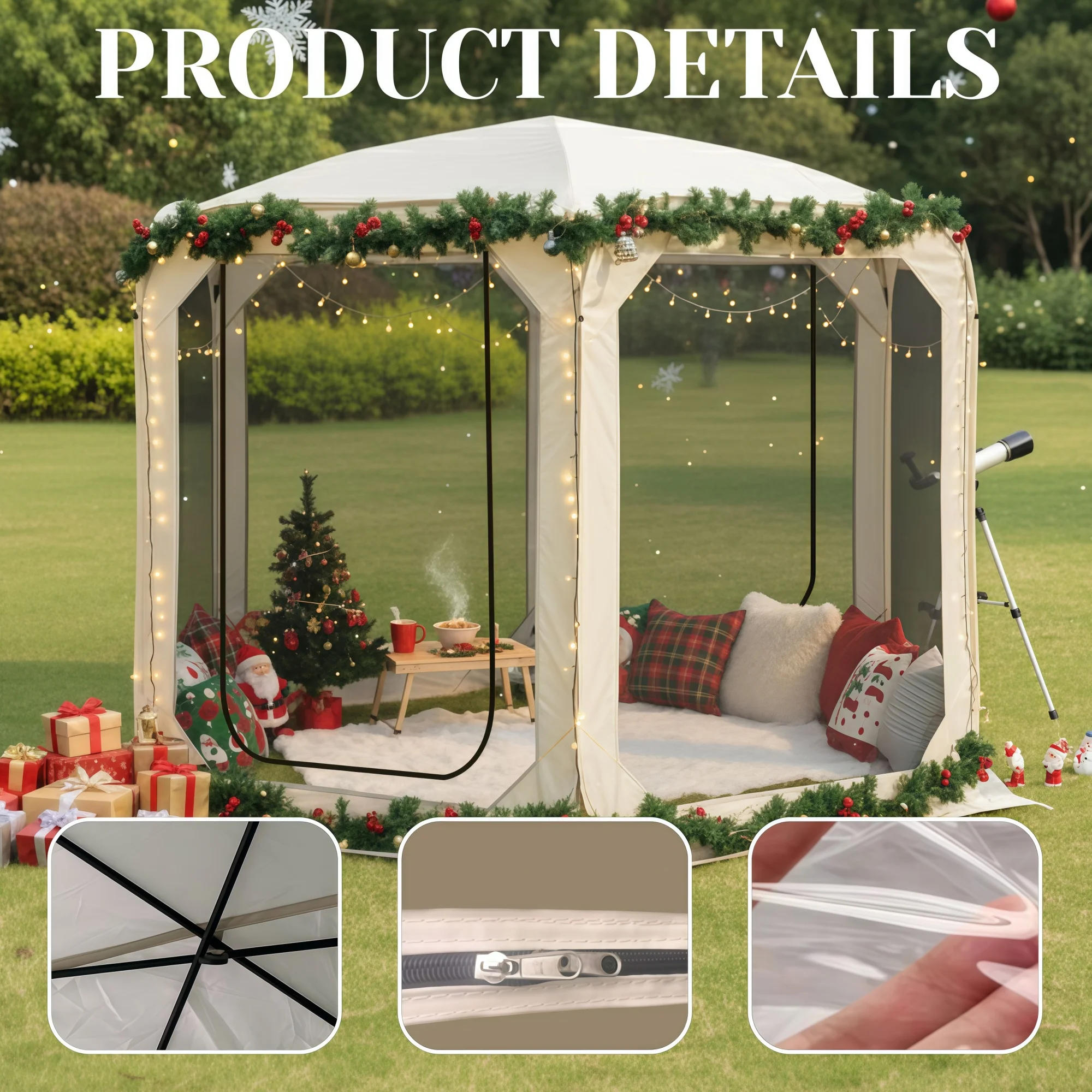 

Outdoor Pop-Up Tent Screen Pavilion Windproof Cold Resistant UV Protection PVC Material Ideal for Camping And Gardens