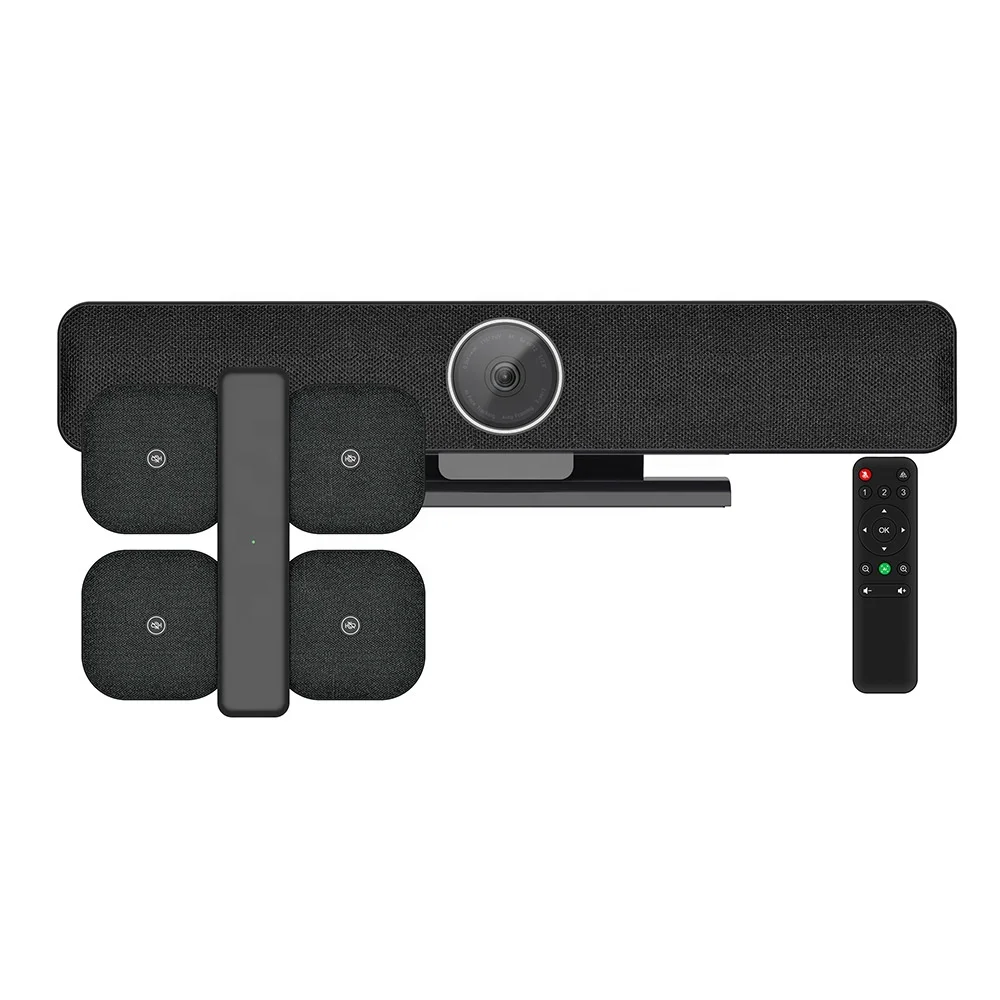 4K Minimalist Design Video Conference Bar Conferencing Camera Built Mic Arrange And Speaker With 4 Wireless Expansion Microphone