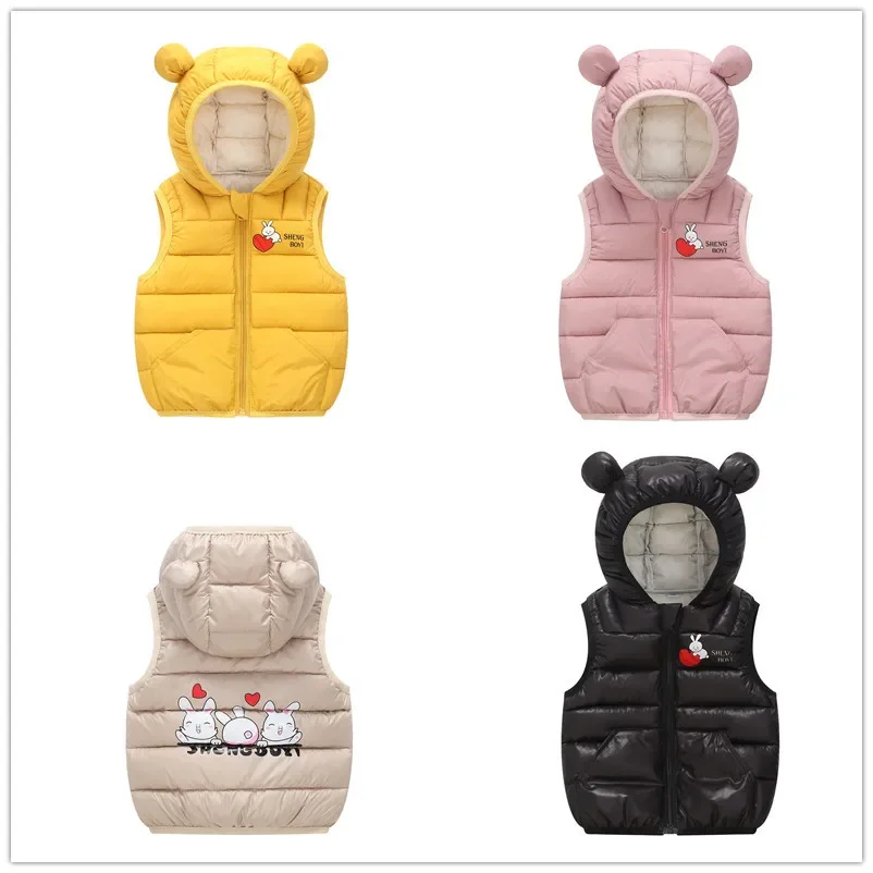 

Fall winter new solid color children's down padded jacket hooded vest baby boys girls wear vests