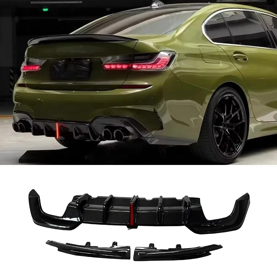 

KB Style Carbon Fiber Rear Diffuser With Lights for 3 Series G20 G28 Rear Bumper Splitter Lip Spoiler Bodykit