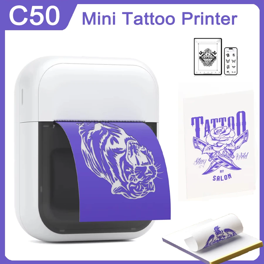 Mini Thermal Printer 50MM Wireless Tattoo Printer Label Printer With Transfer Paper For DIY/Tattoo /LOGO/Pattern/Print C50 NEW