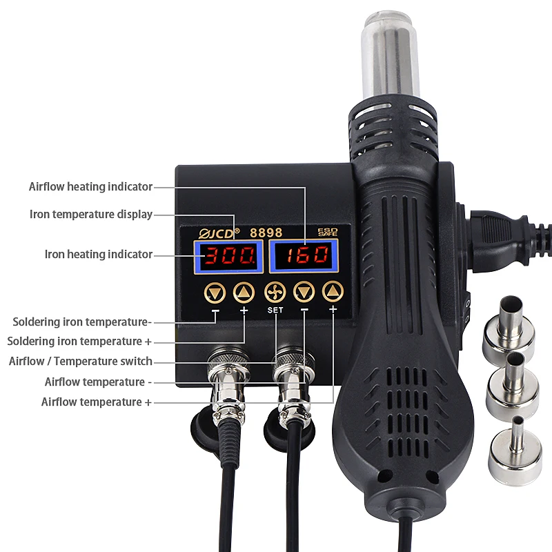 JCD 8898 2 in 1 750W Soldering Station LCD Digital display welding rework station for cell-phone BGA SMD IC Repair solder tools