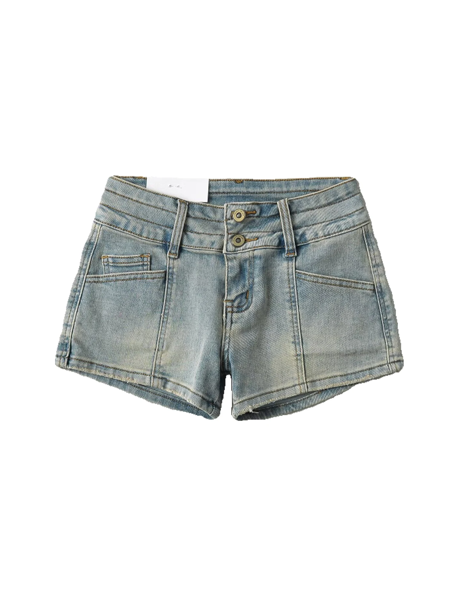 Women Blue A-line Denim Shorts Mini Cowboy Shorts 2000s Harajuku Vintage Y2k Low Waist Hot Micro Jean Short Pants Clothes Summer