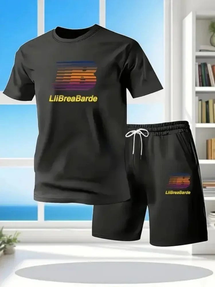 

2025 New Men's Summer Short Sleeved T-shirt Set Fashion Two-piece Sportswear Casual Shorts Sportswear Men's Sportswear Set