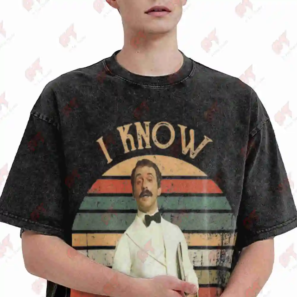 Fawlty Towers Basil I Know Nothing Quote Vintage Washed Tee Pure Cotton T-Shirt
