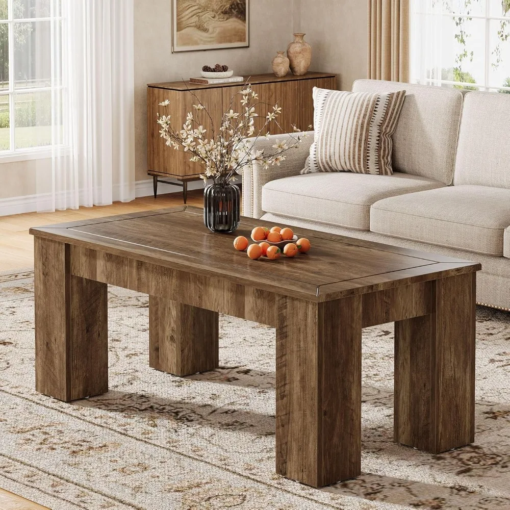 Rectangle Coffee Table for Living Room, 47-Inch Farmhouse Center Cocktail Table