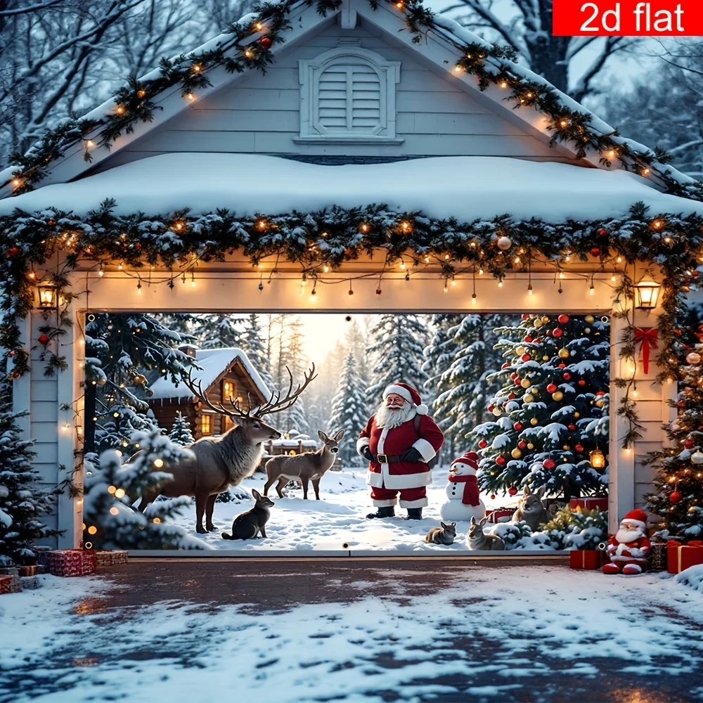 1 قطعة 2D باب العلم 2D شقة، حية سانتا كلوز وعلم باب عيد الميلاد الرنة، زينة عيد الميلاد