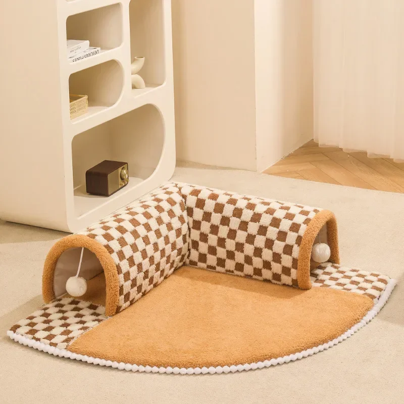 Nido de túnel para gatos, cama lavable extraíble, cálida, casa cerrada, esterilla de otoño e invierno, accesorios de suministros para mascotas