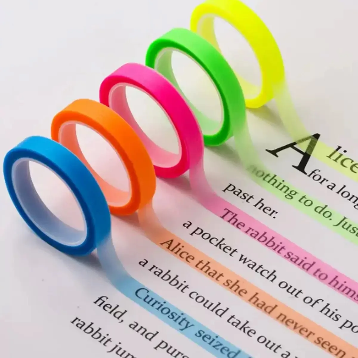 5 Rollen, 5 Farben, Aufkleber, transparent, fluoreszierend, Index-Tabs, Flaggen, 5 m, Haftnotizen, Schreibwaren, Kinder, Geschenk, Schule, Bürobedarf