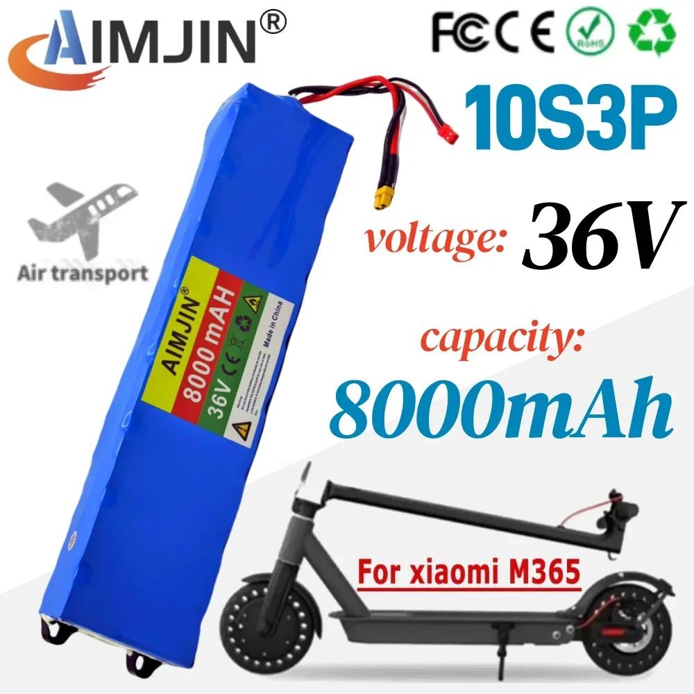 36V 8.0Ah 18650 Rechargeable Lithium Battery Pack 10S3P 500W High Power Modified Bicycle Scooter Electric Vehicle with BMS