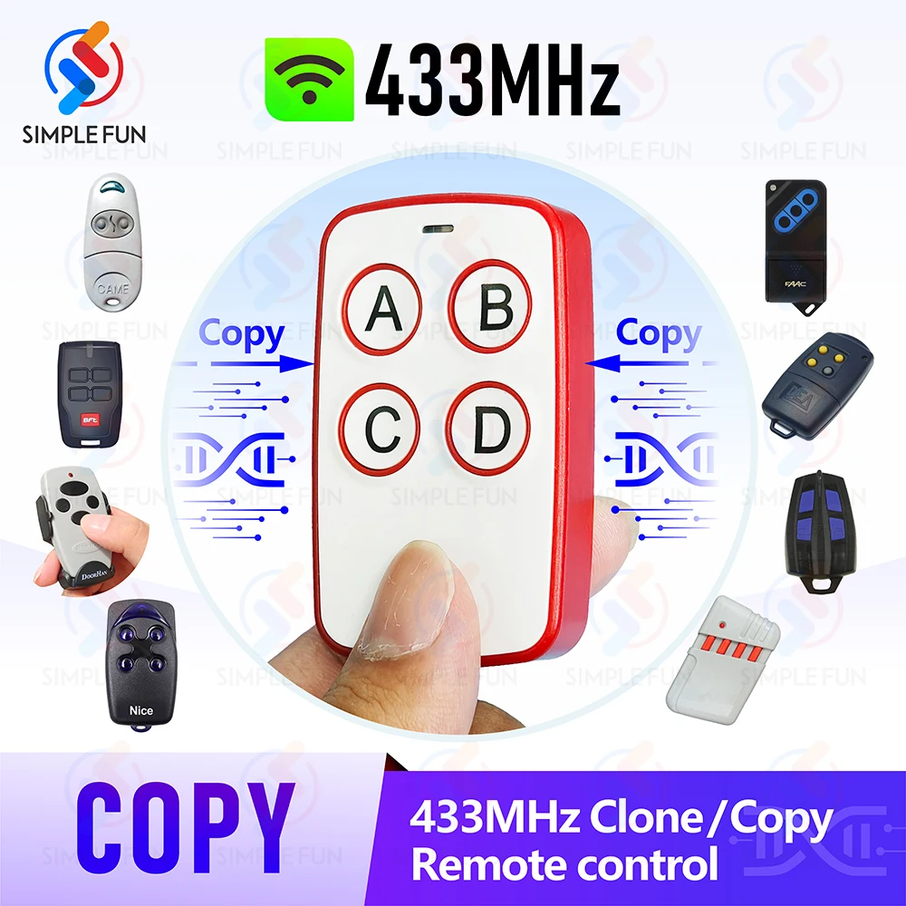 

433Mhz Clone Remote Control 4-keys Copy Transmitter Garage Door Opener Duplicator Fixed Learning Code Doorhan Nice Came