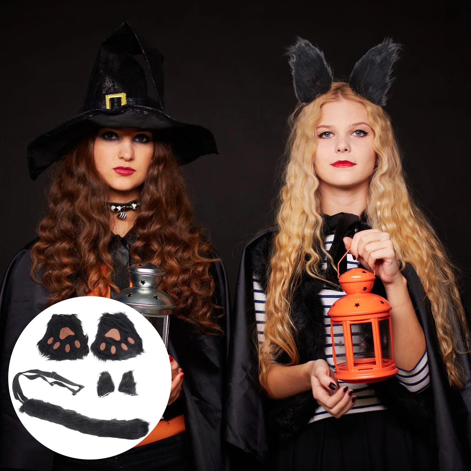 1 مجموعة آذان الحيوان الذيل مجموعة تأثيري حلي اكسسوارات هالوين حزب مهرجان خلع الملابس ديكور قابل للتعديل الكفوف قفازات كيت #4