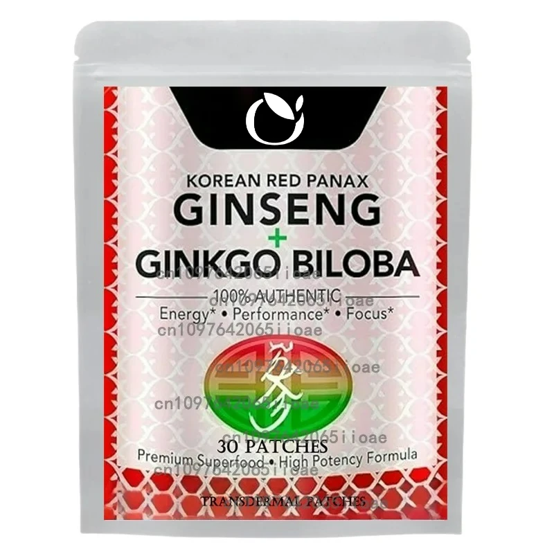

30 пластырей, корейские корейские красные женьшены и гинкго билоба, комплексные трансмимерные пластыри для энергии, фокусировки, выступлений, иммунитета