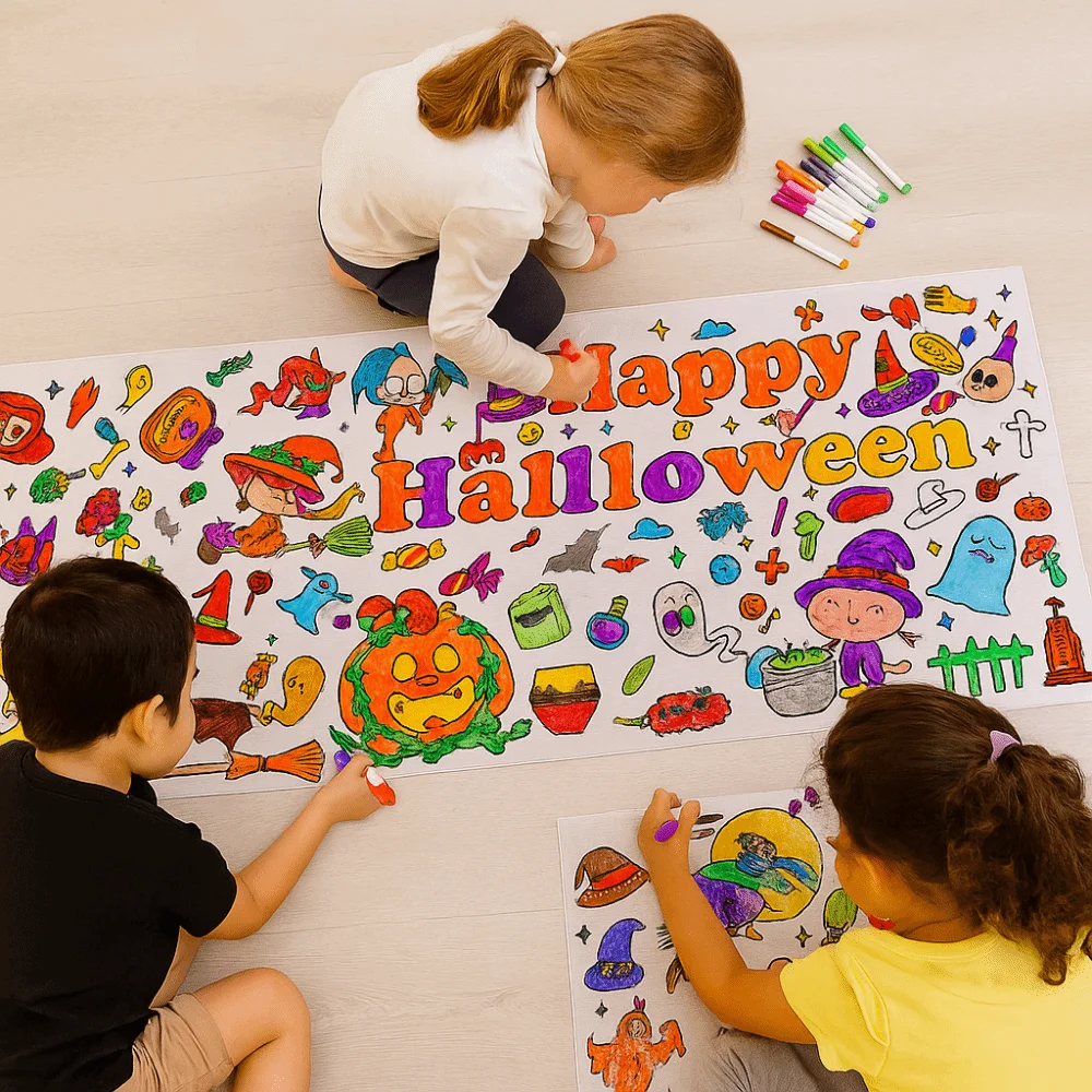 

Creative Halloween Graffiti Tablecloth Handmade Waterproof Children's Drawing Tablecloth Colorful Cartoon Large Coloring Posters