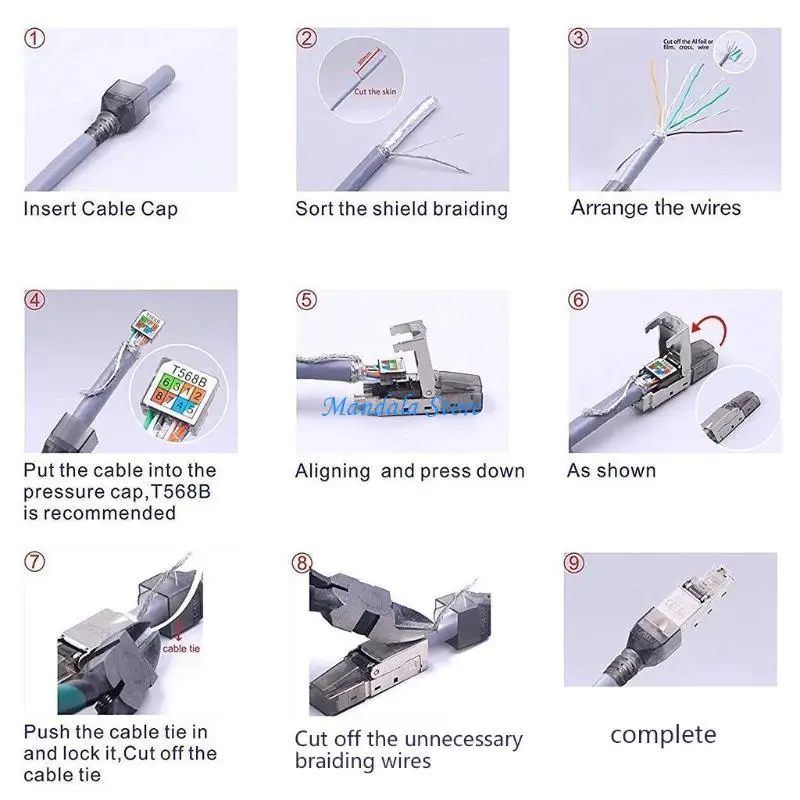 U2JC 10pcs/lot Tool-Free Shielded RJ45 7 Termination Plug Cat7 Plug Cat7 Connector cat6A connectors Modular 23/24AWG