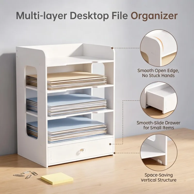 1PC Multi-layer File Storage Rack Large Capacity Easy Assembly Practical PVC Table File Rack Space Saving Desk Organizer Office