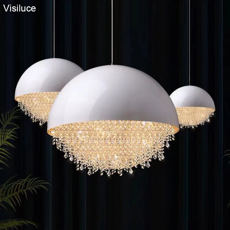 

Modern Luxury Crystal Chandelier Nordic White Black Luster Led Round Chandelier Lighting Villa Living Room Dining Room G9 Bulb