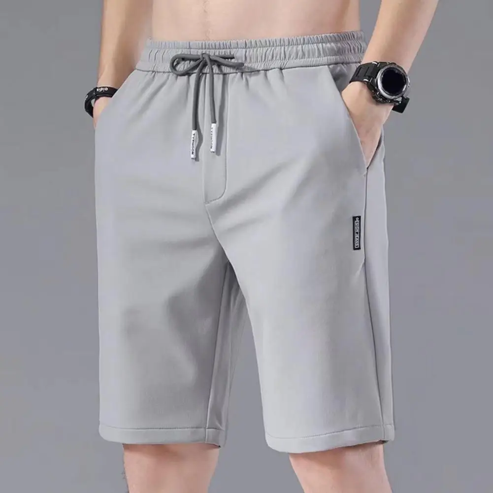 2024 Summer Mens Shorts Elastic Drawstring Waist Straight Wide Leg Shorts Pockets Design Ice Silk Sport Shorts