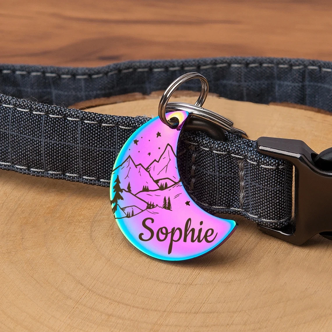 علامة هوية شخصية للكلاب والقطط ، طوق مضاد للفقد للحيوانات الأليفة ، سحر قلادة محفورة ، لوحة اسم قمر ملونة ، إكسسوارات مجانية ، لوحة اسم