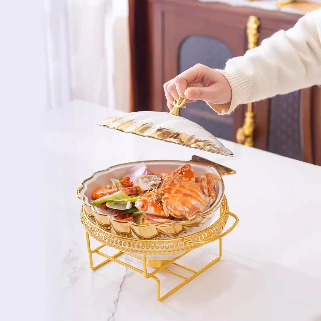 Casserole Shell Roasting Pan Household Light Luxury Gold Cutlery Heating Hotel Dry Stockpot Creative Pot Holder with Candle
