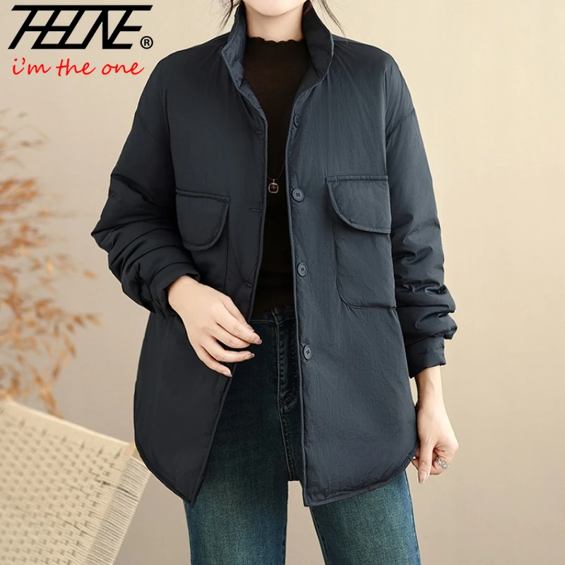 

THHONE новые парки, женская китайская куртка с подкладкой, утепленная одежда для женщин, повседневное зимнее пальто, свободные однотонные топы в корейском стиле в стиле ретро