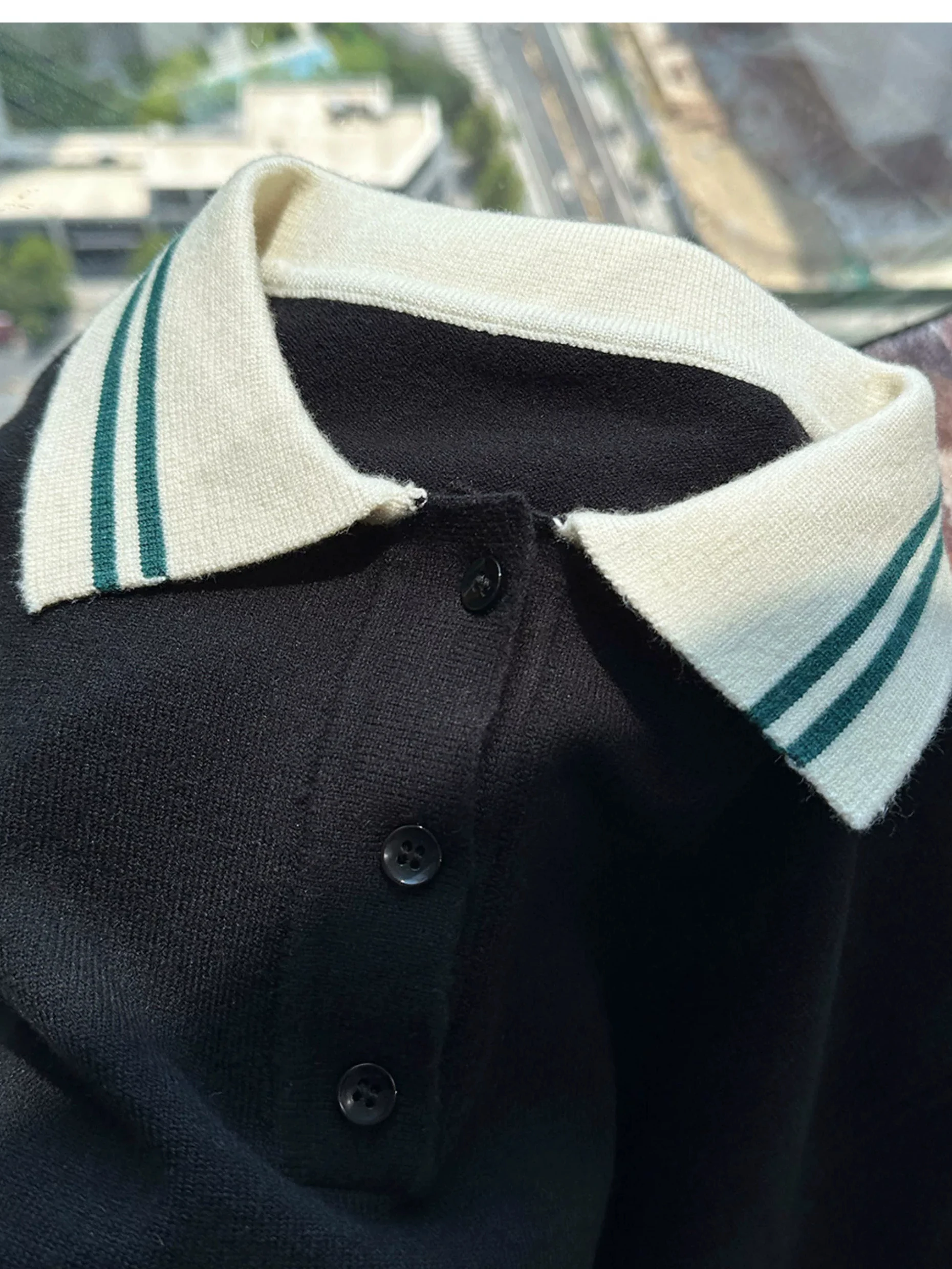 IT  Vintage Business Long Sleeve  Shirt Color Block Collar Sweater Men's Fashion Sun Protection Clothing