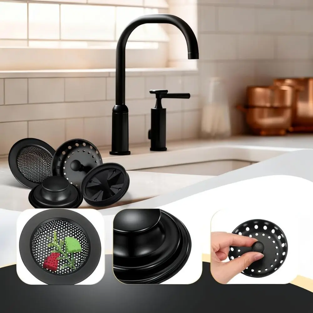 Stainless Steel Kitchen Sink Drain Stopper Strainer Garbage Disposal Splash Guard Accessory Set For Home Kitchen