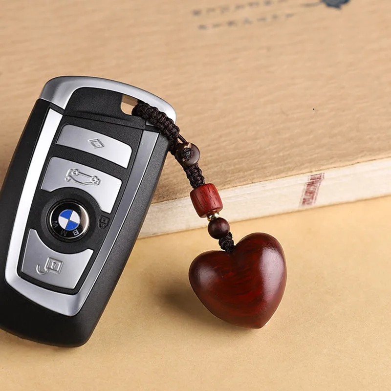 Creative Simple Rosewood Red Love Woman Mobile Phone Chain Hand-woven Solid Wood Car Key Chain Couple Gifts Wholesale