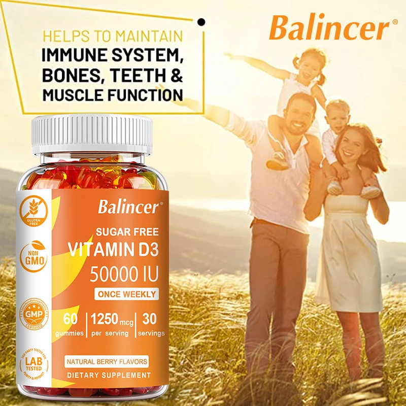 Vitamina D3 de alta potencia, 50.000 UI: apoyo inmunológico, salud de huesos, dientes, corazones y nervios, antioxidante, sin gluten, sin OGM